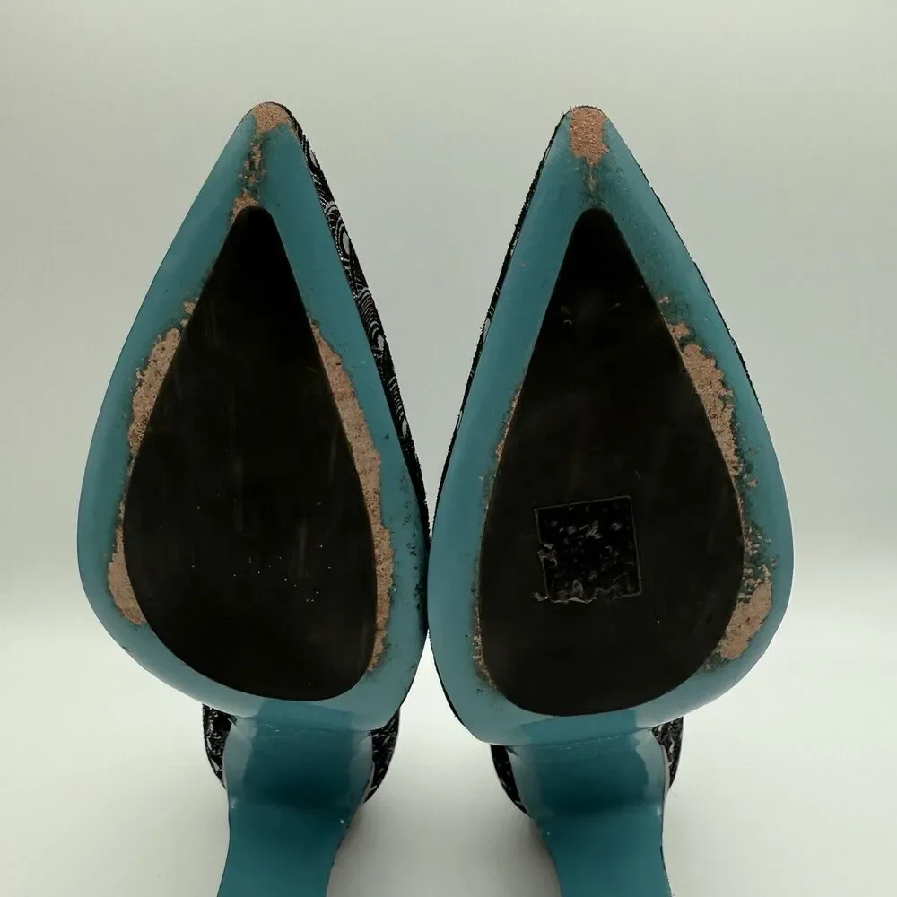 Valentina Rangoni Vintage Black Metallic Pumps 7.5M Pointed Toe Made Italy